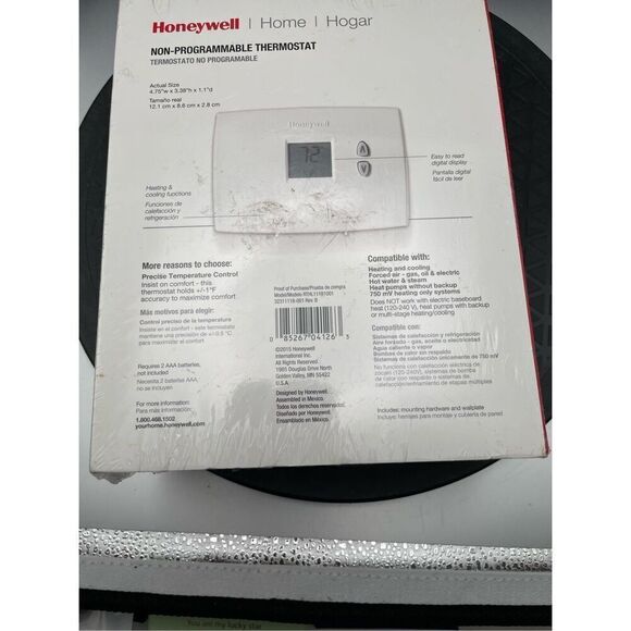 HONEYWELL NON-PROGRAMMABLE THERMOSTAT  Model/Modelo RTHL111B1001 HEAT AND AC - Picture 3 of 6